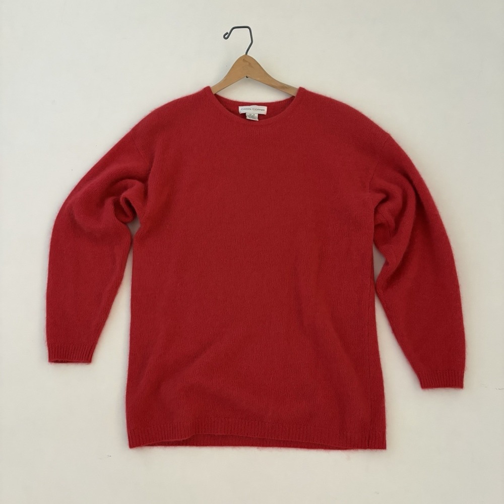 VTG Casual Corner Women Fuzzy‎ Pink Coral Sweater M Lambswool Angora 90s Barbie
